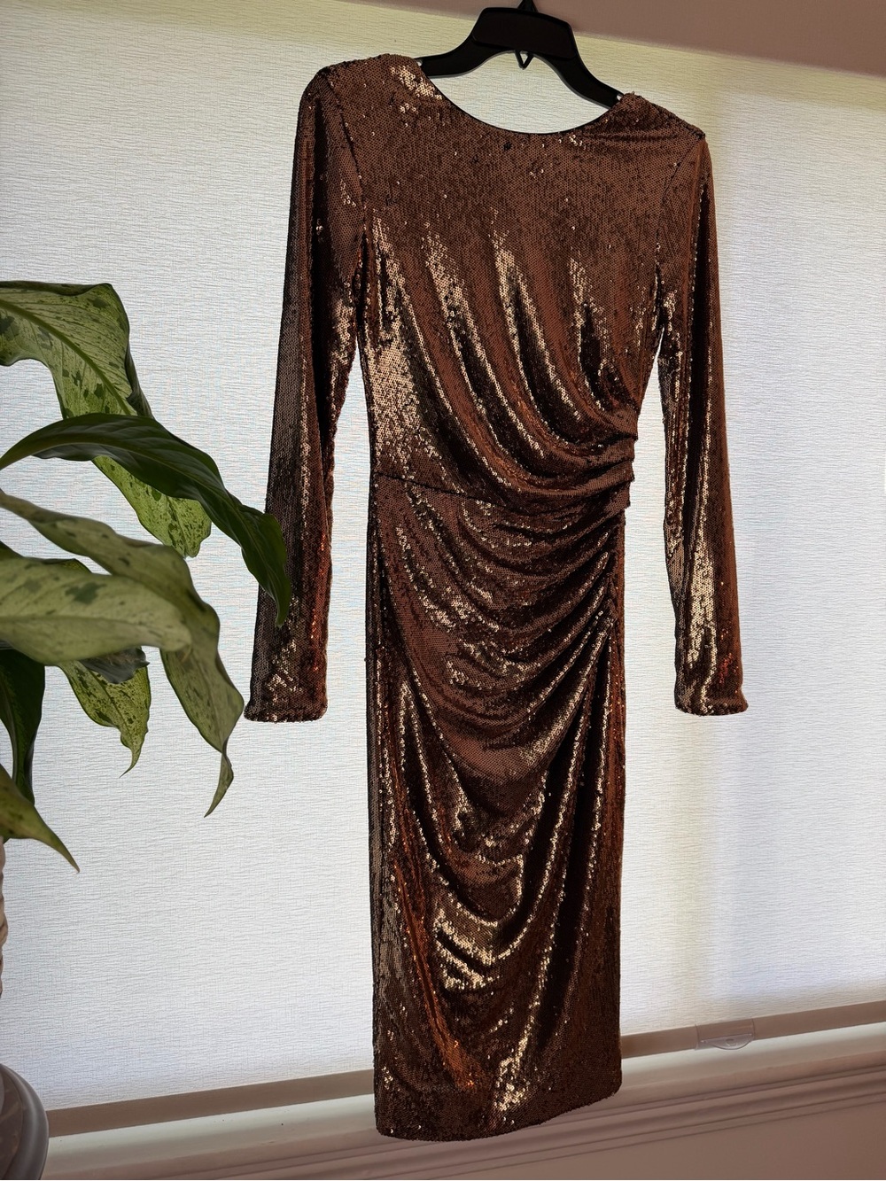 Dress the Population Emilia Deep Gold Sequin Long-Sleeve Midi